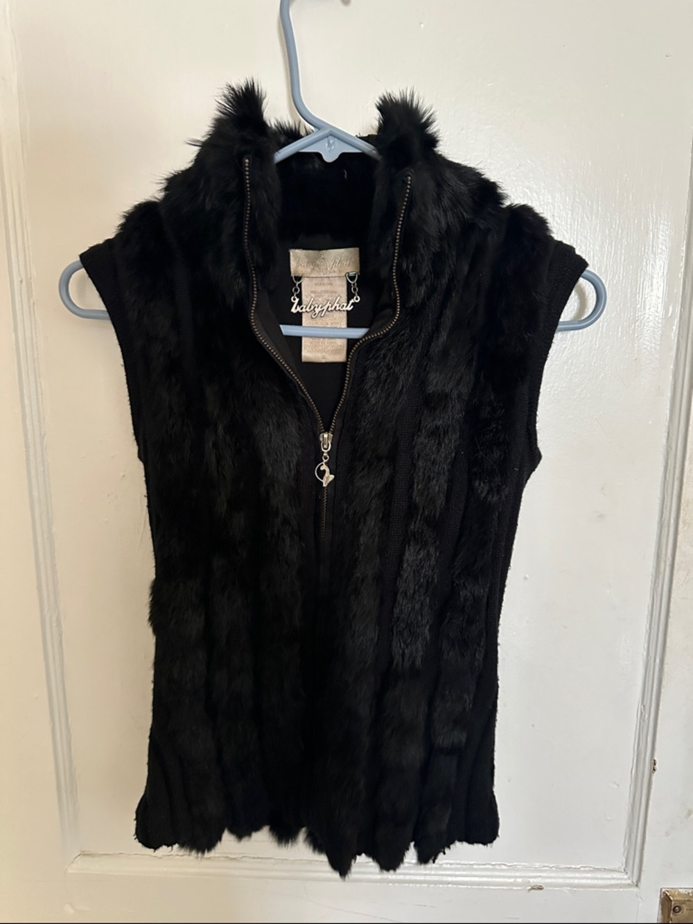 Vintage Baby Phat Black Faux Fur Zip-Up Vest